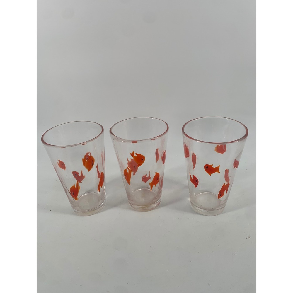 3 Handblown Koi Pint Glass Tumblers 16oz Crate & Barrel Go Fish Goldfish